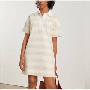 NWT Everlane The Organic Cotton Polo Dress Tan Cream Striped Size XS